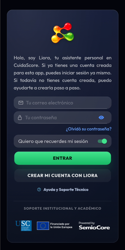 Inicio de sesión de CuidaScore
