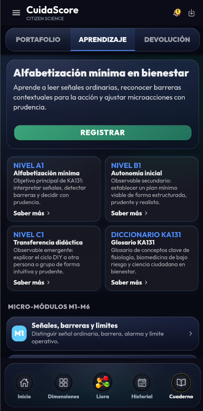 Aprendizaje KA131 en CuidaScore